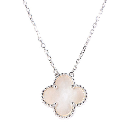 Van Cleef & Arpels 18K White Gold Mother of Pearl Vintage Alhambra Pendant Necklace 4 of 7