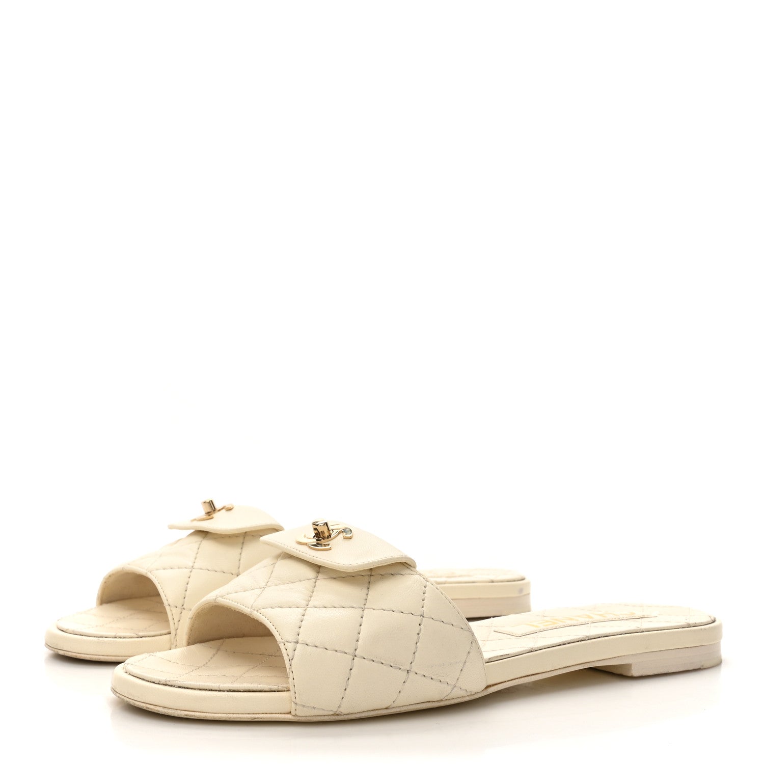 Chanel Lambskin Quilted CC Turnlock Sandals 36 Ivory 4 of 13