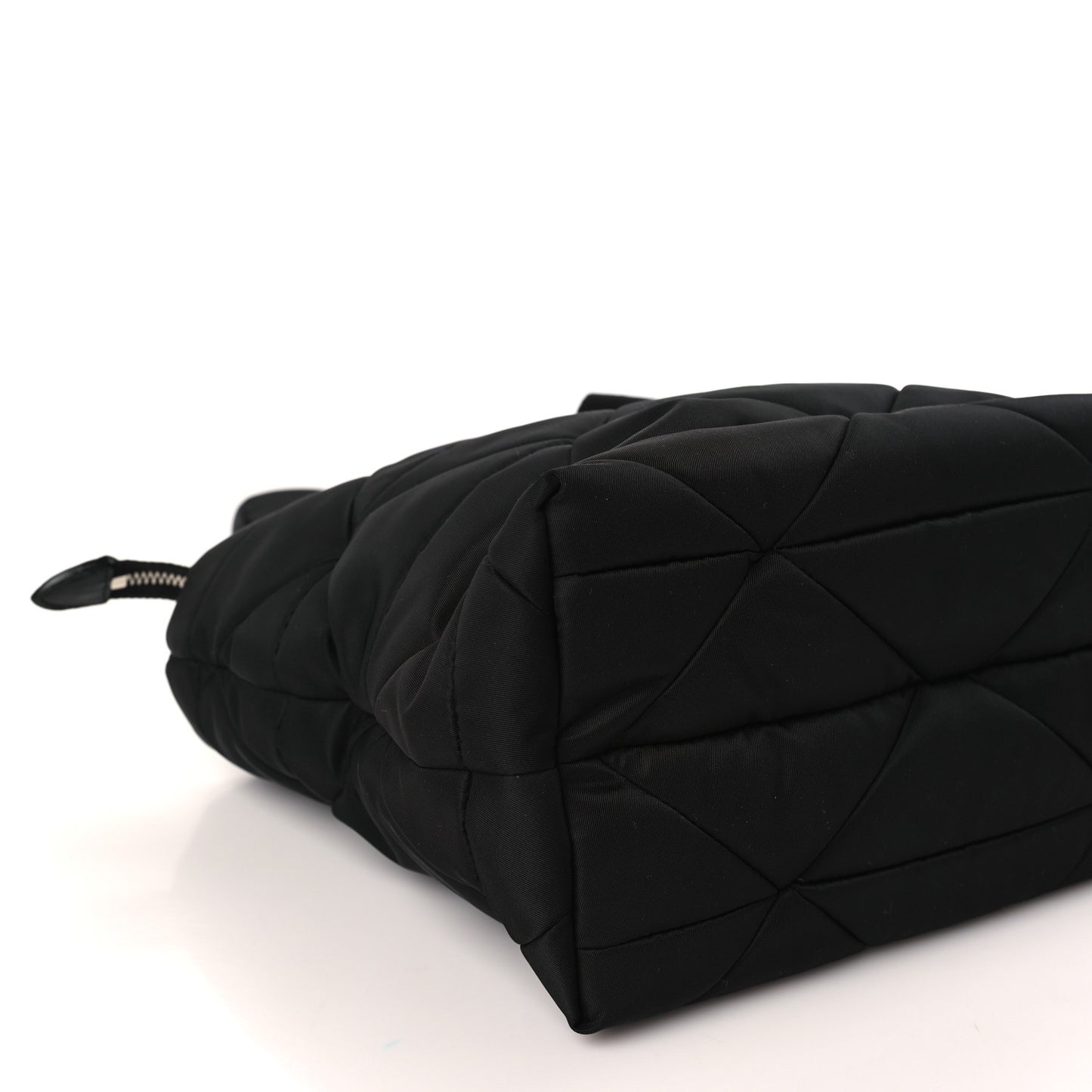 Re-Nylon Nappa Triangle Quilted Padded Double Handled Zip Pocket Tote Black