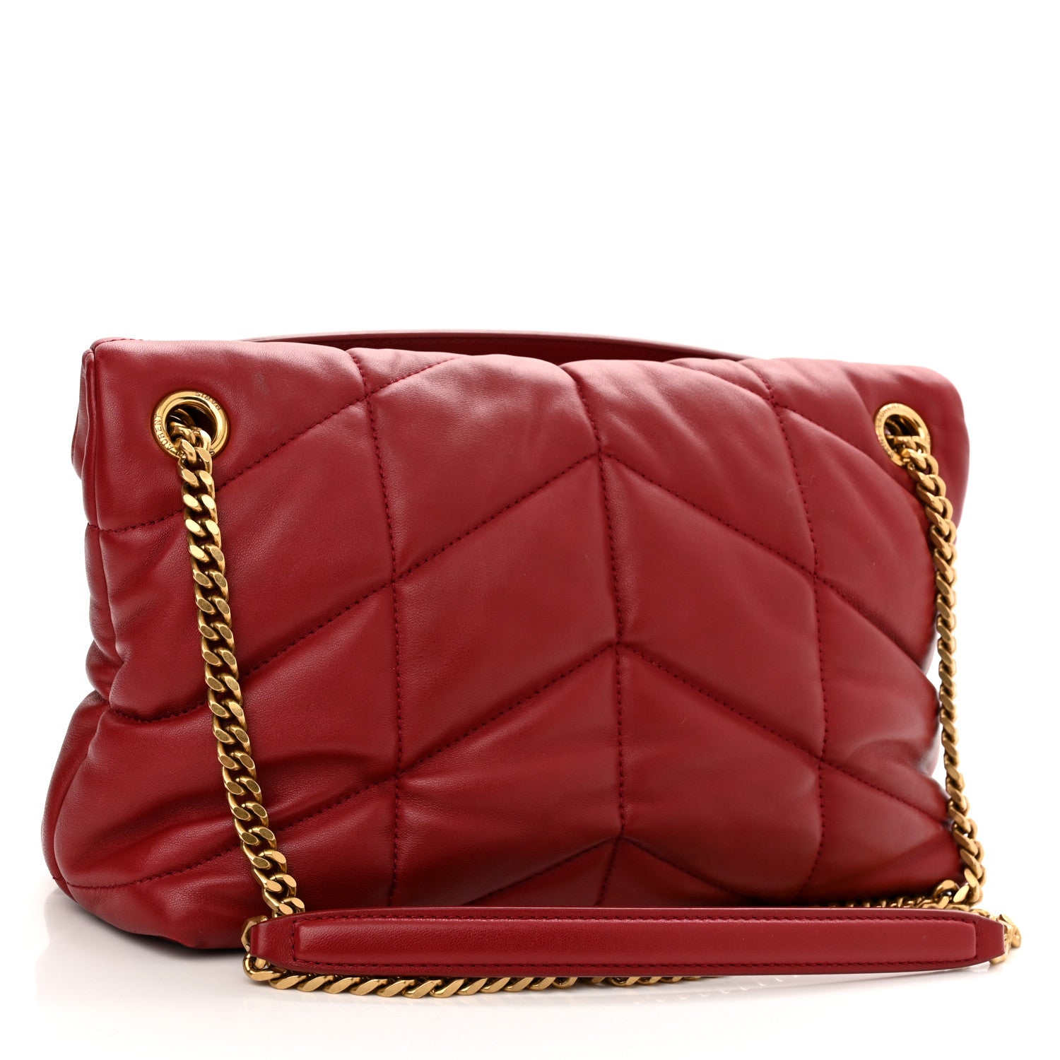 Saint Laurent Lambskin Quilted Small Loulou Puffer Monogram Chain Satchel Red 3 of 13