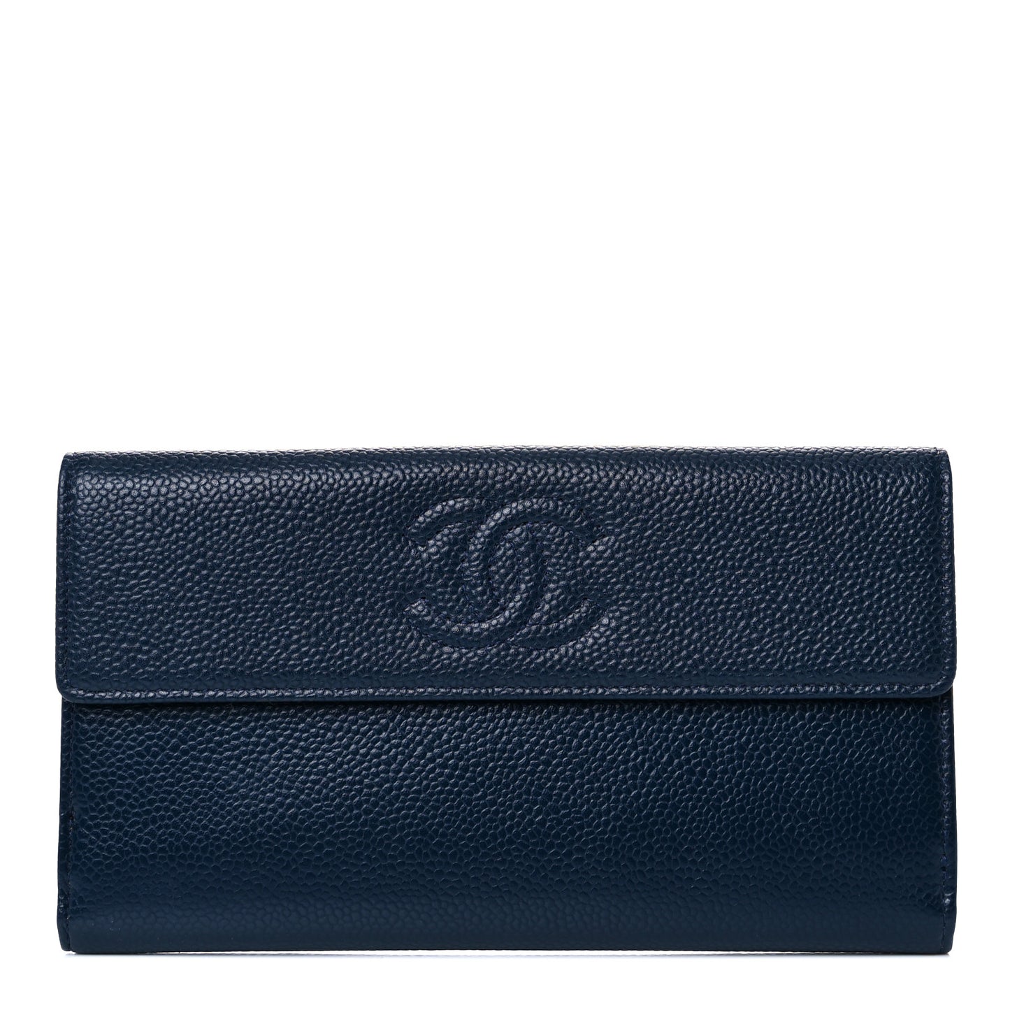 Caviar Timeless CC French Long Wallet Navy Blue