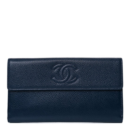 Chanel Caviar Timeless CC French Long Wallet Navy Blue 1 of 10