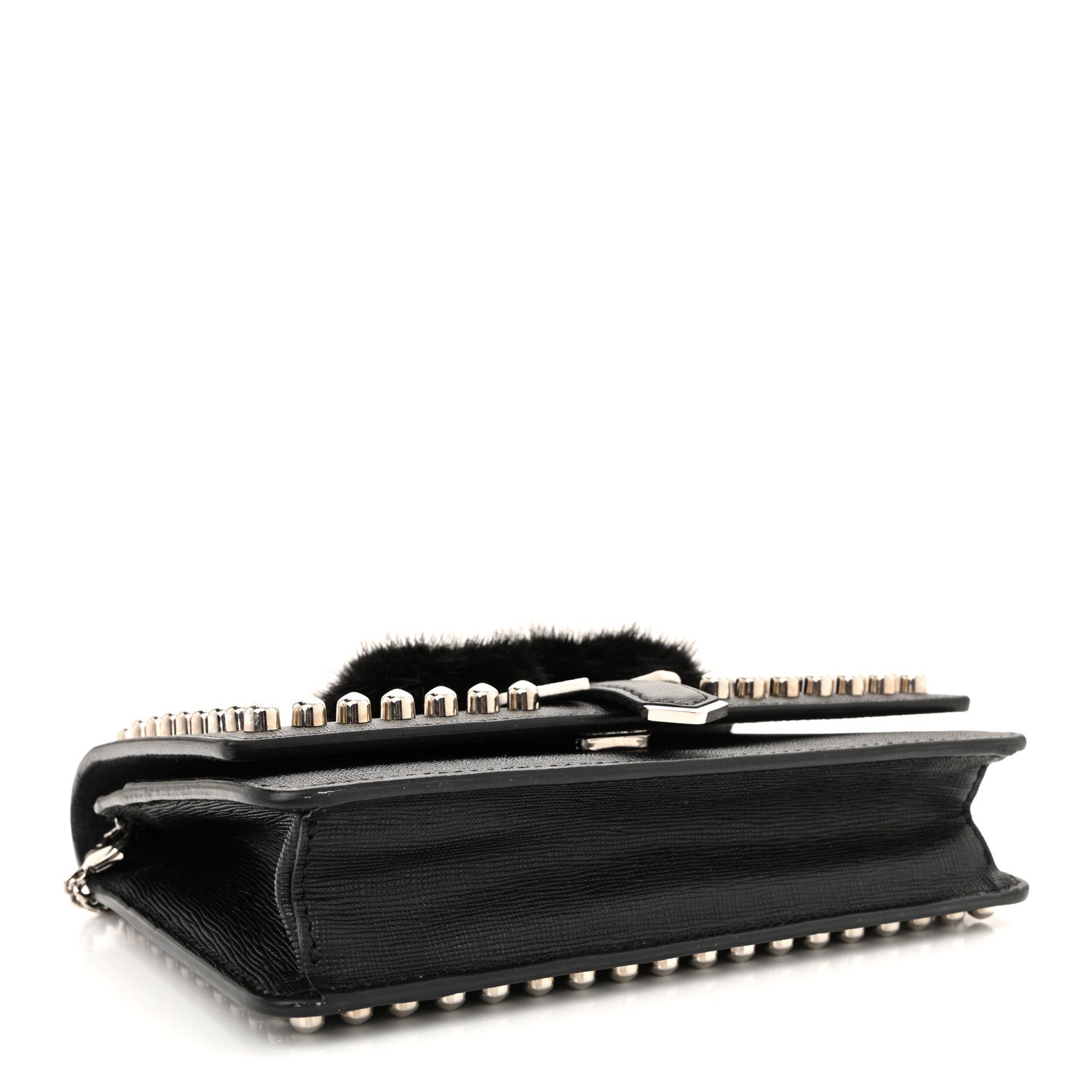Fendi Vitello Elite Mink Fur Studded Karlito Tube Wallet on Chain Black 4 of 10