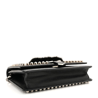 Fendi Vitello Elite Mink Fur Studded Karlito Tube Wallet on Chain Black 4 of 10