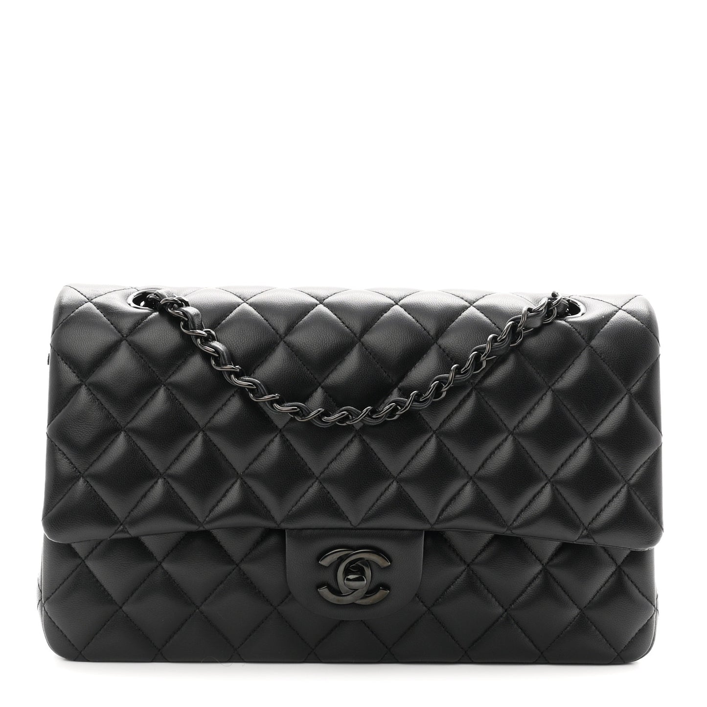 Lambskin Quilted Medium Double Flap So Black