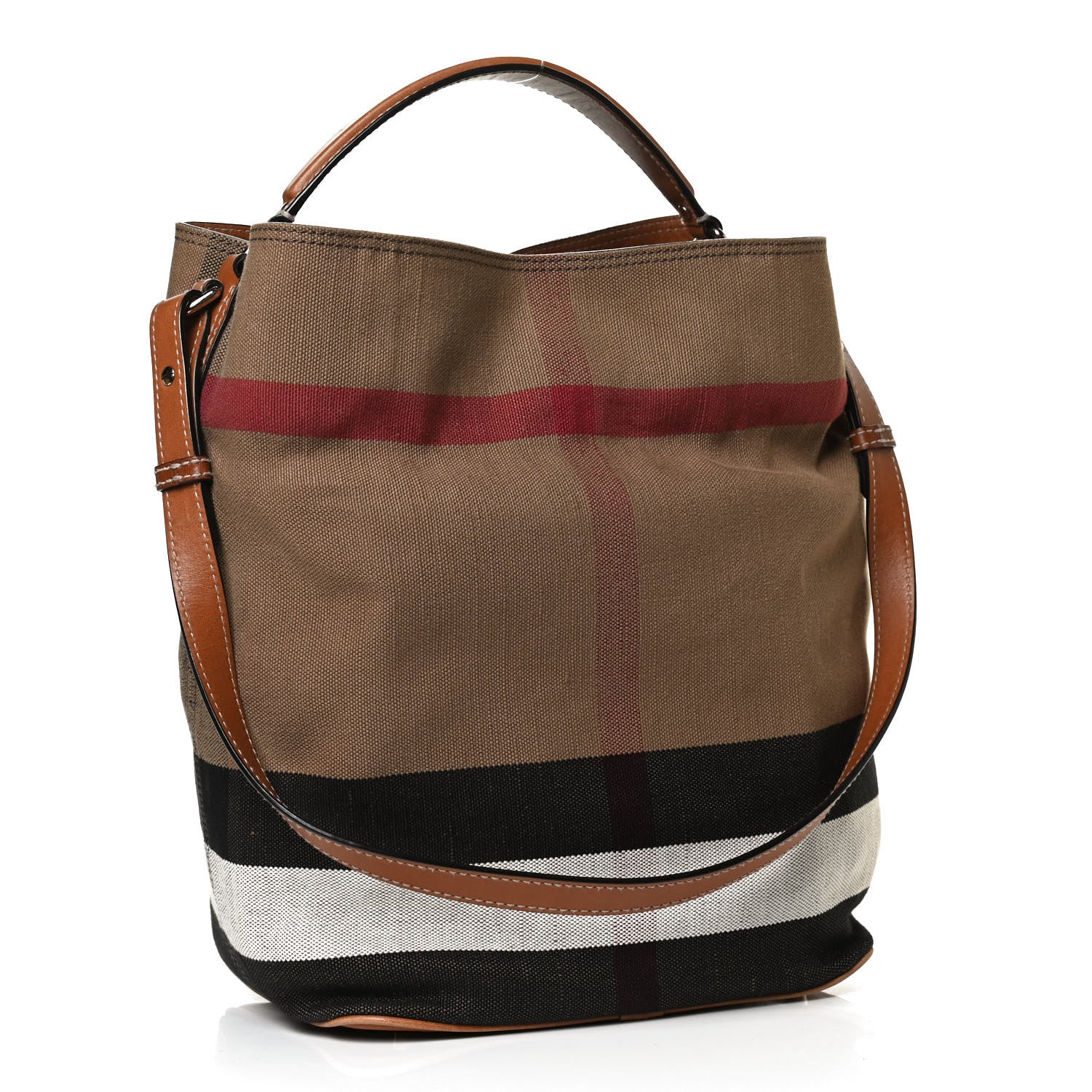 Burberry Canvas Mega Check Medium Ashby Hobo Saddle Brown 3 of 13