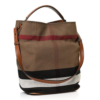 Burberry Canvas Mega Check Medium Ashby Hobo Saddle Brown 3 of 13