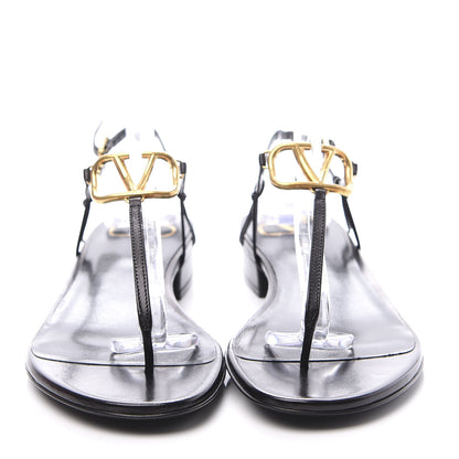 Valentino Garavani Calfskin Vlogo Slingback Low Heel Thong Sandals 37 Black 3 of 10