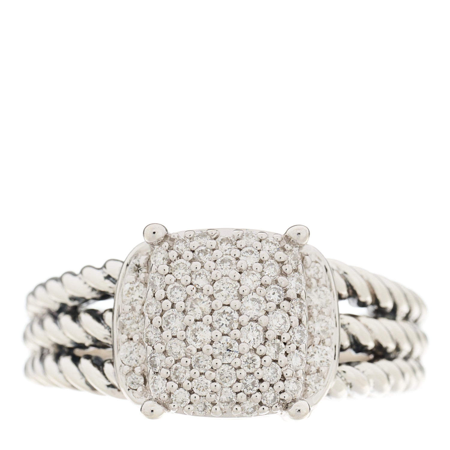 David Yurman Sterling Silver Diamond 10mm Petite Wheaton Ring 54 7 1 of 5