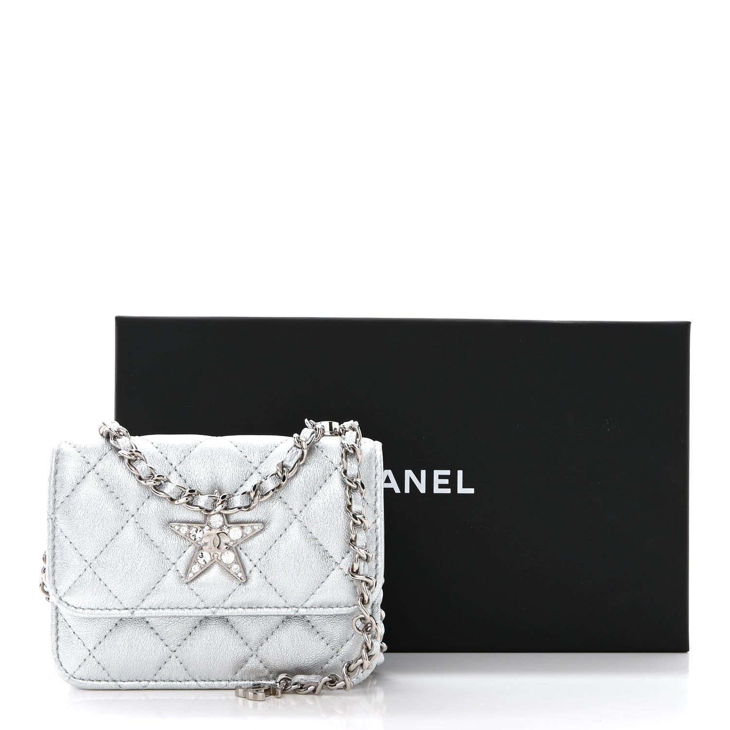 Chanel Metallic Lambskin Crystal Quilted Star Chain Belt Bag Silver 12 of 12