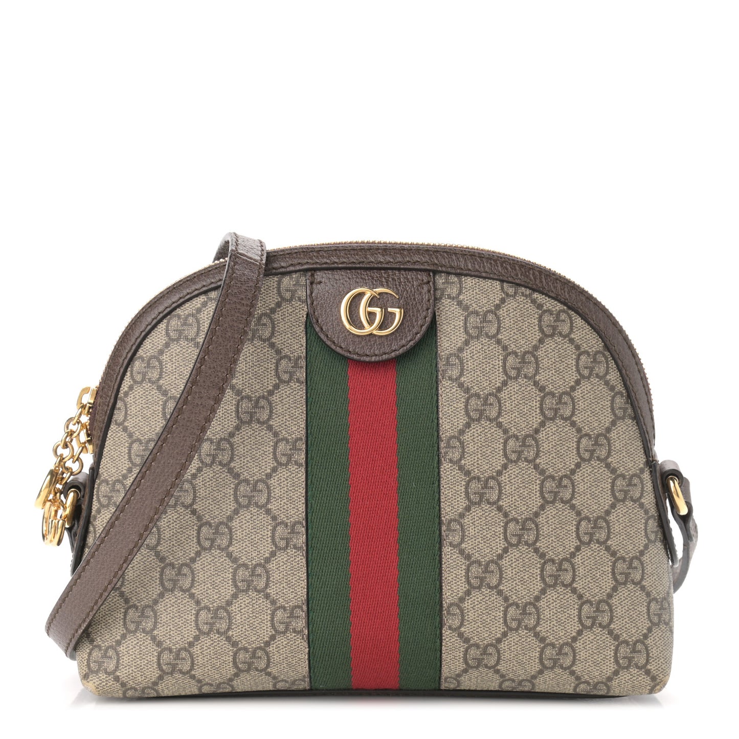 GG Supreme Monogram Textured Dollar Calfskin Web Small Ophidia Dome Shoulder Bag Beige Ebony New Acero