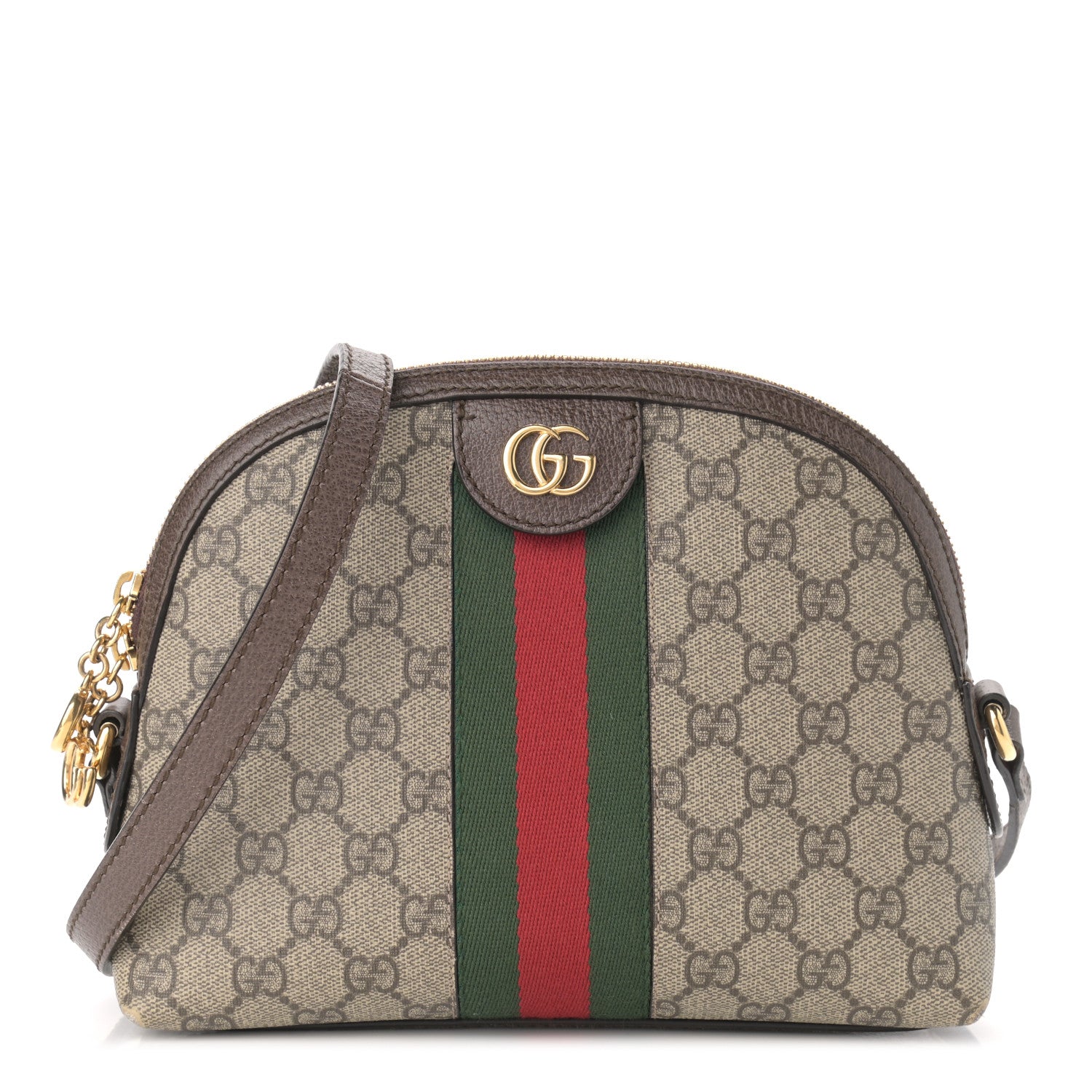 Gucci GG Supreme Monogram Textured Dollar Calfskin Web Small Ophidia Dome Shoulder Bag Beige Ebony New Acero 1 of 12