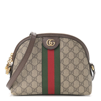 Gucci GG Supreme Monogram Textured Dollar Calfskin Web Small Ophidia Dome Shoulder Bag Beige Ebony New Acero 1 of 12