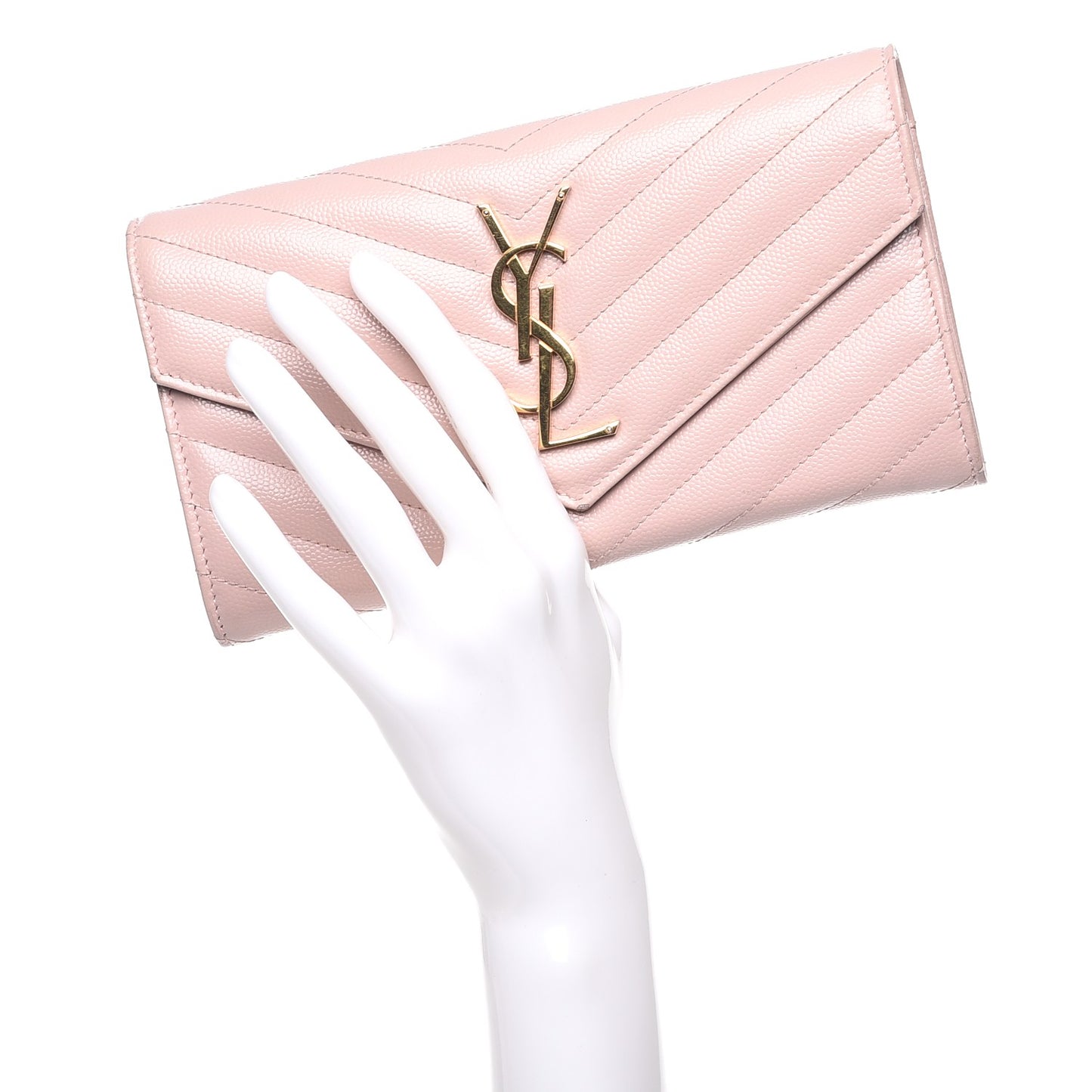 Grain De Poudre Matelasse Chevron Monogram Flap Wallet Pale Pink