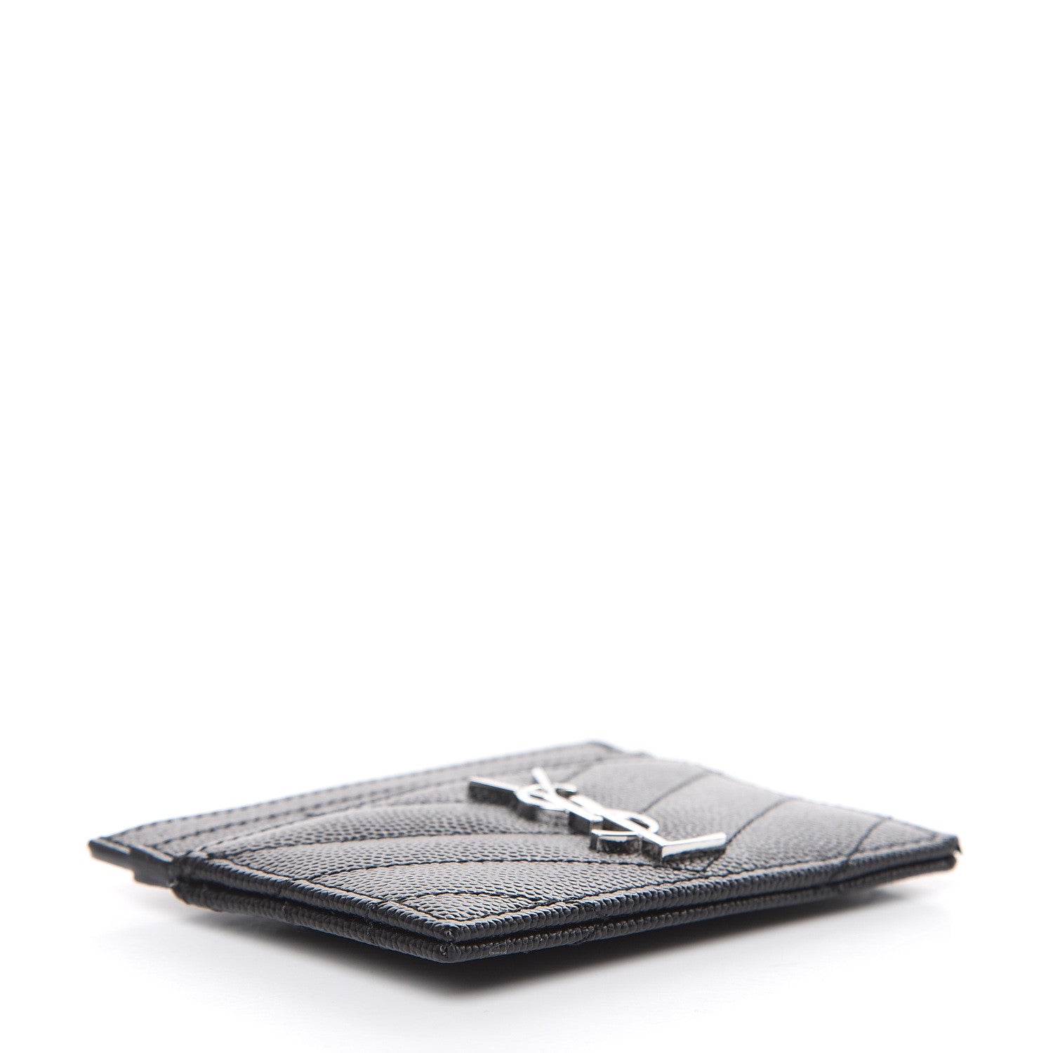 Saint Laurent Grain De Poudre Matelasse Chevron Monogram Credit Card Case Black 4 of 8