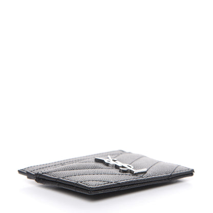 Saint Laurent Grain De Poudre Matelasse Chevron Monogram Credit Card Case Black 4 of 8