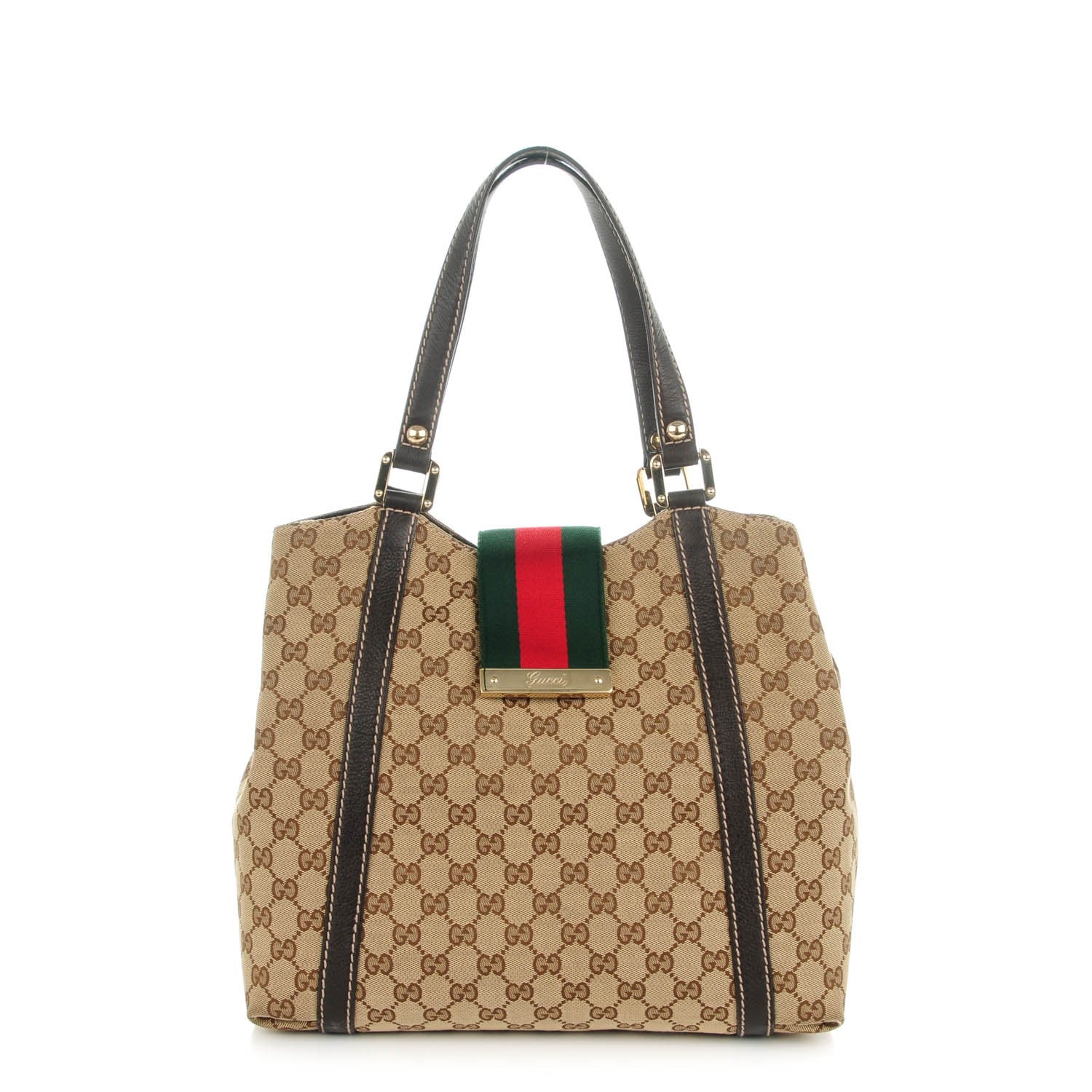 Gucci Monogram New Ladies Web Tote Dark Brown 1 of 7