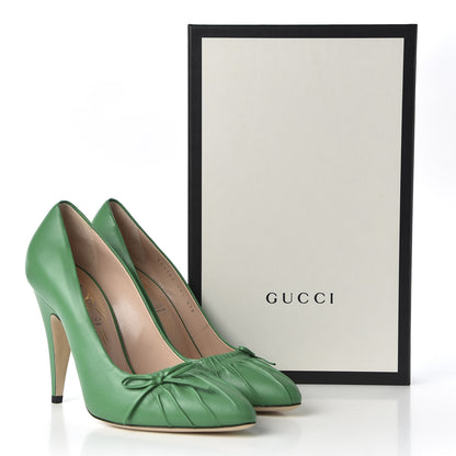 Gucci Nappa Bow High Heel Pumps 38.5 New Shamarock 10 of 10