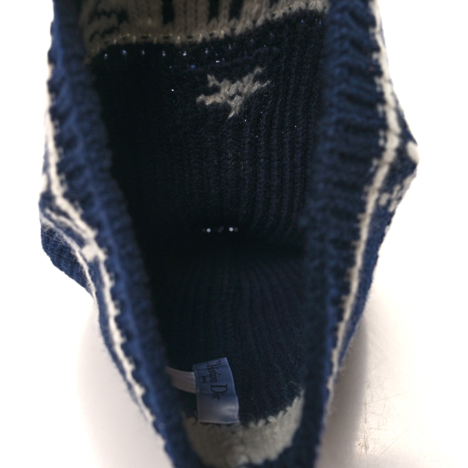Christian Dior Cashmere Wool D-White Beanie Navy Blue White 4 of 5