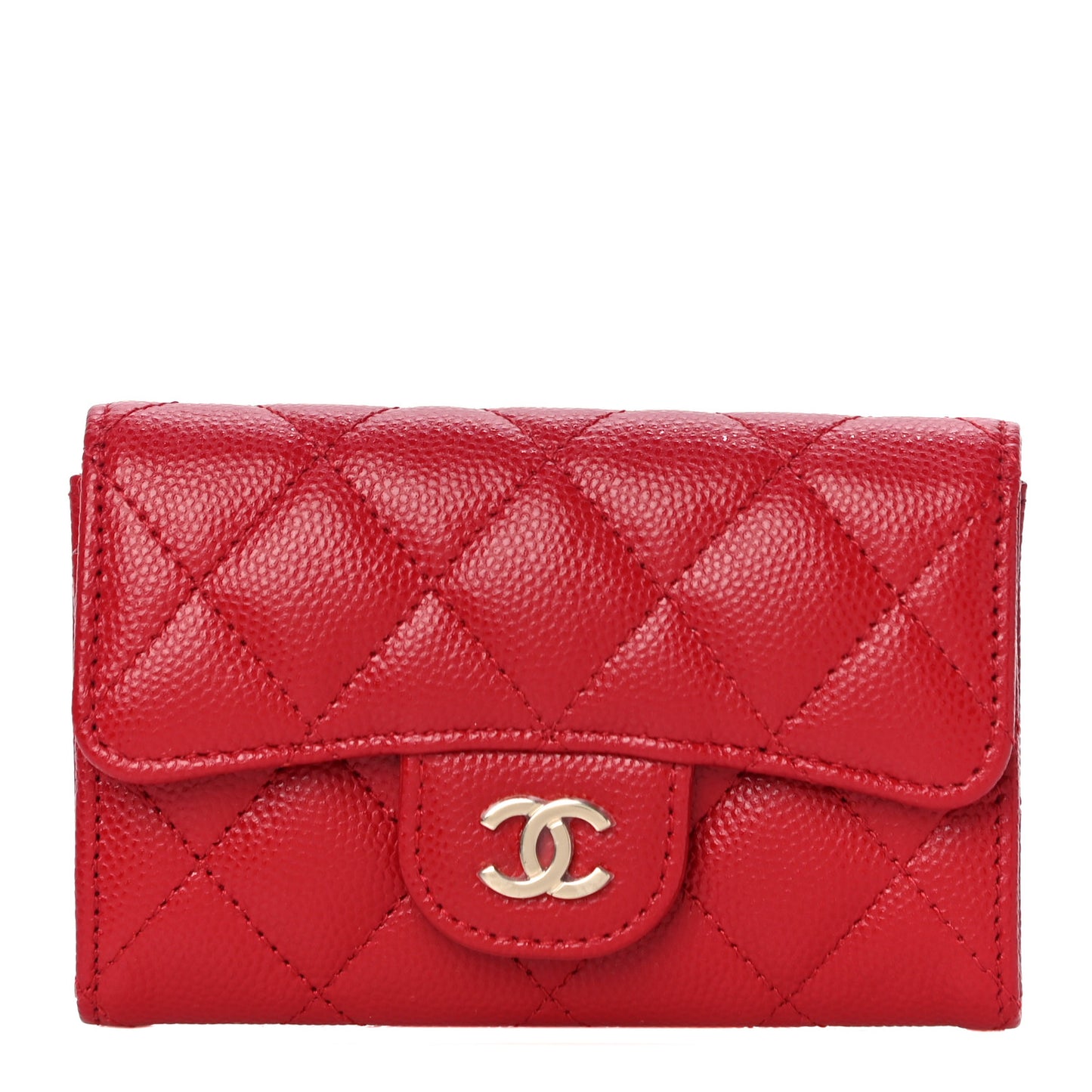 Caviar Quilted Flap Card Holder Wallet Red
