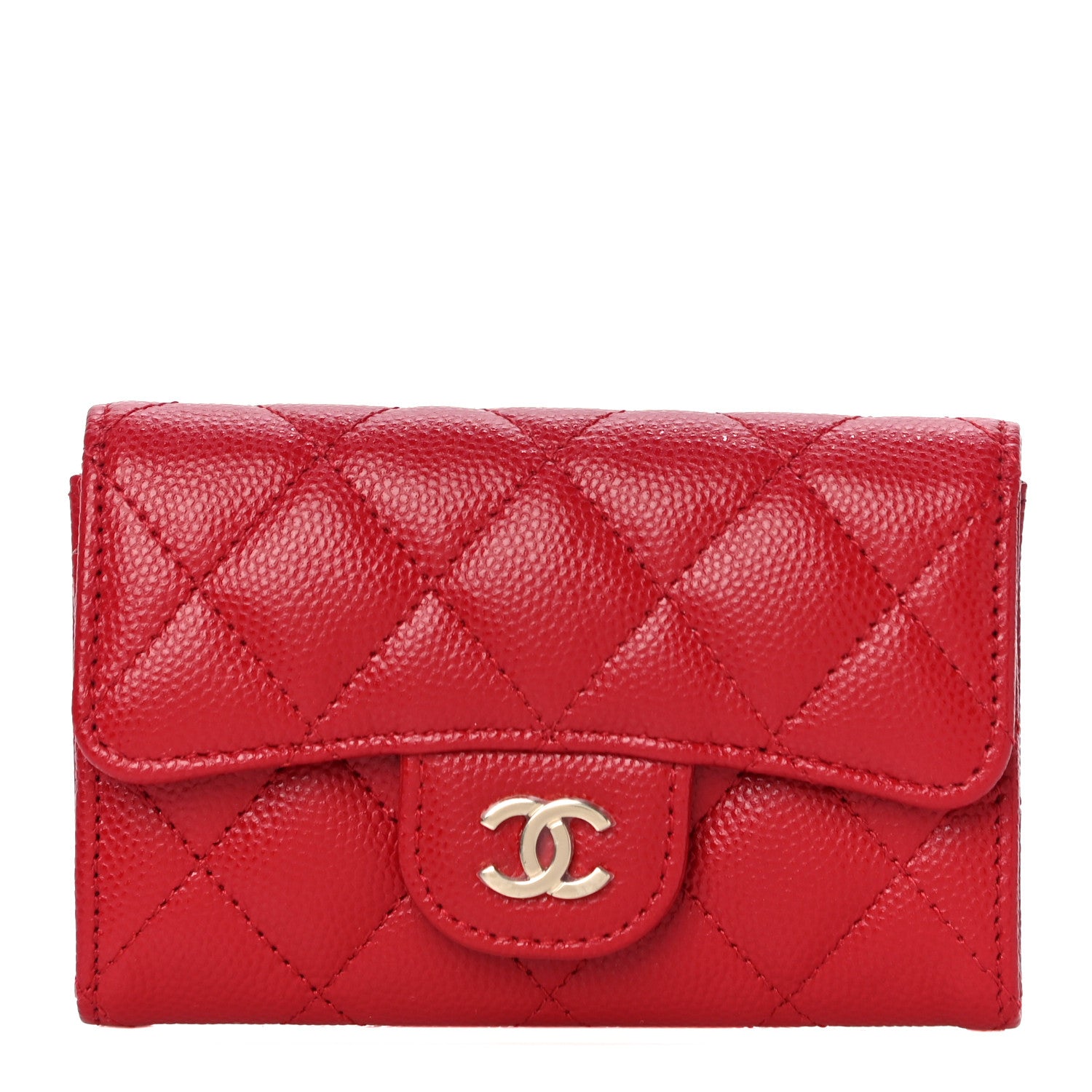Chanel Caviar Quilted Flap Card Holder Wallet Red 1 of 12