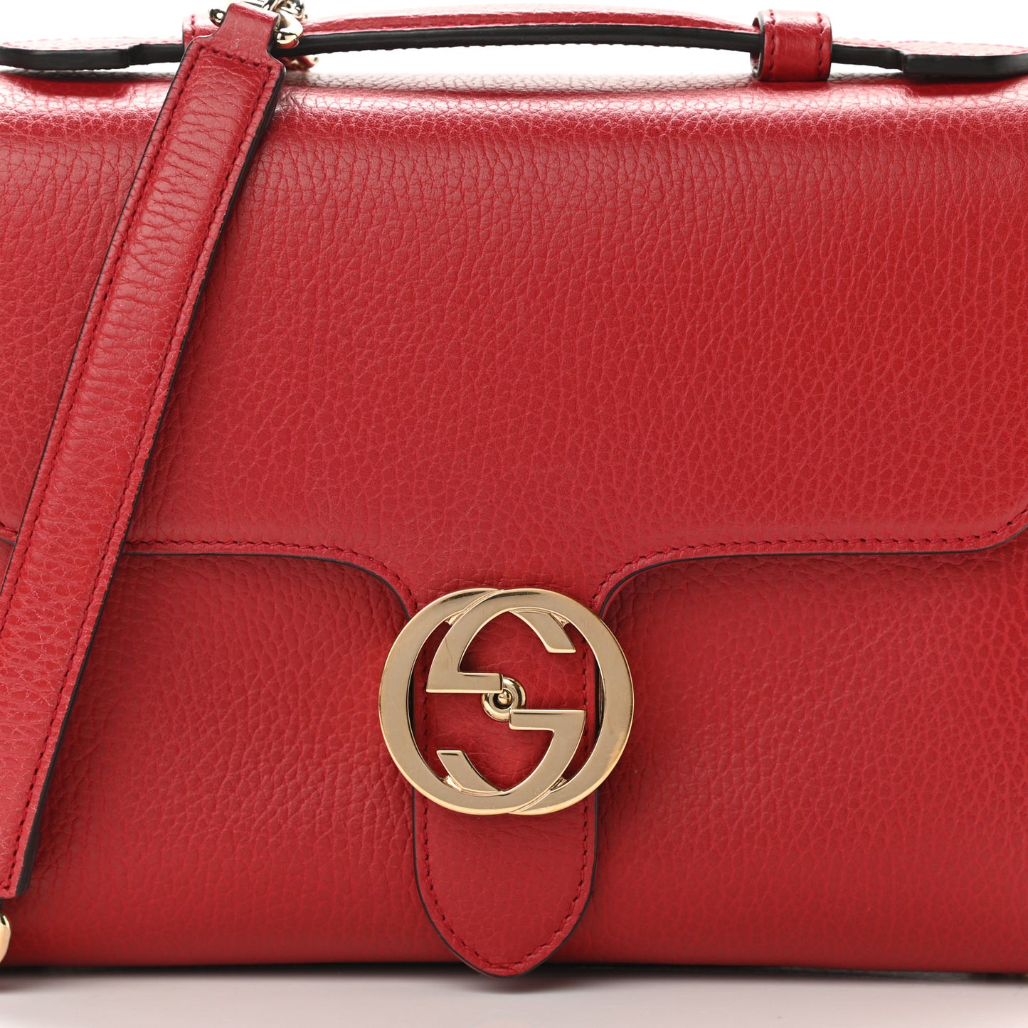 Dollar Calfskin Interlocking G Top Handle Shoulder Bag Red