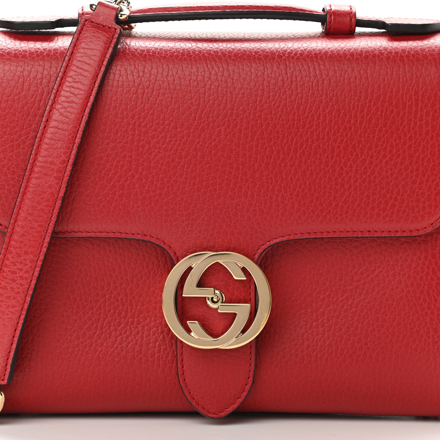 Gucci Dollar Calfskin Interlocking G Top Handle Shoulder Bag Red 8 of 10