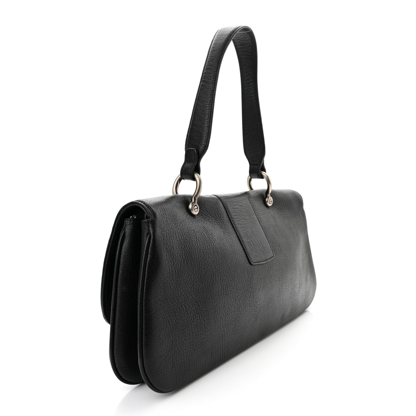 Textured Calfskin Shoulder Bag Black