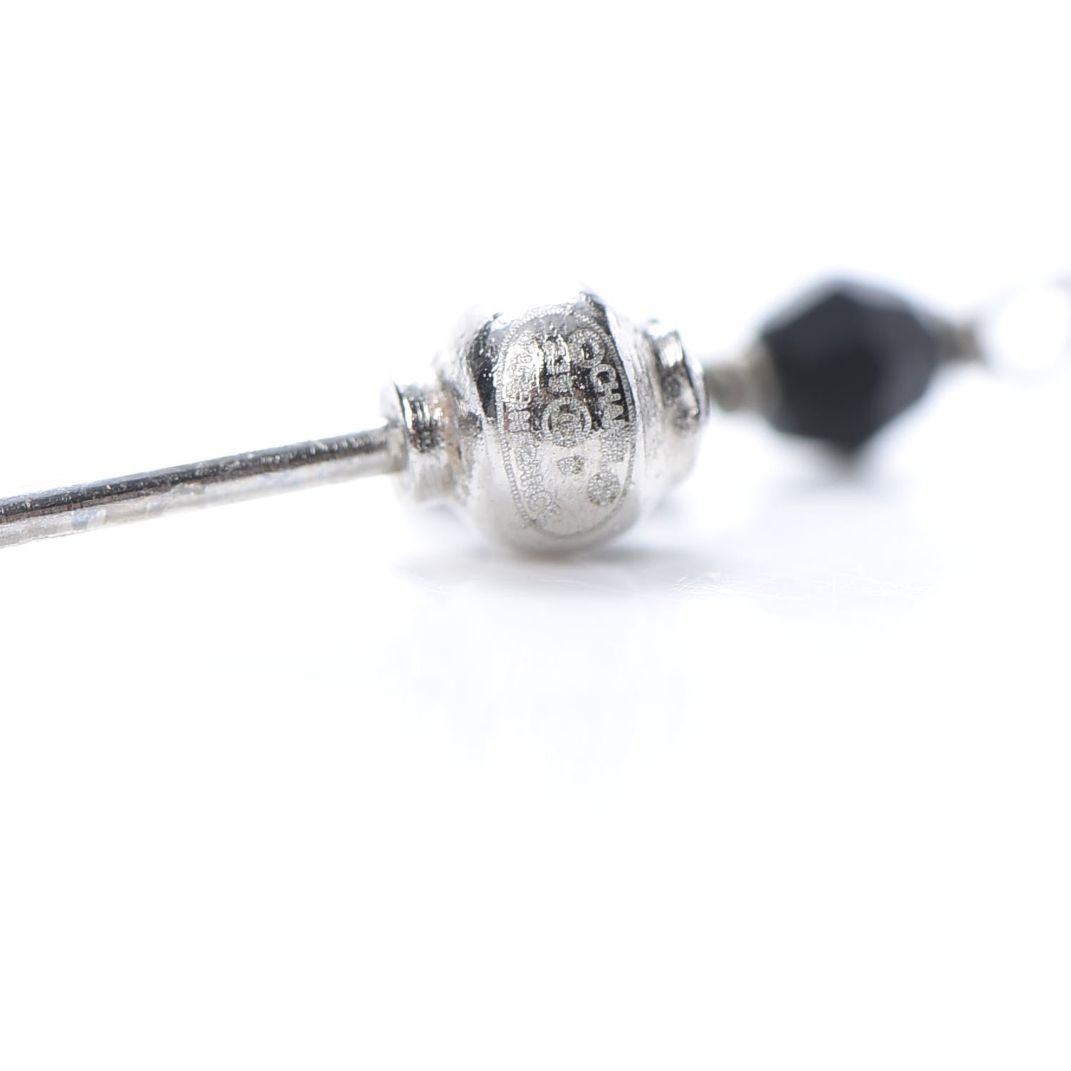 Chanel Pearl Crystal CC Tweed Drop Earrings Silver Blue Black 4 of 4
