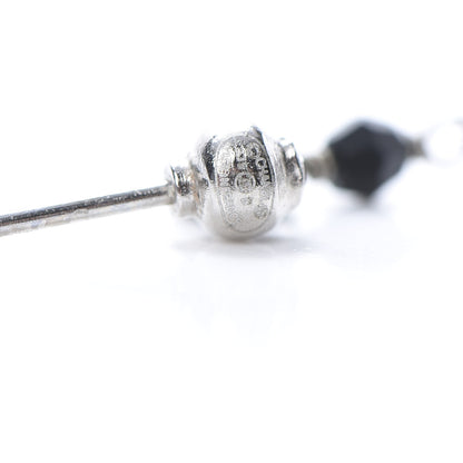 Chanel Pearl Crystal CC Tweed Drop Earrings Silver Blue Black 4 of 4