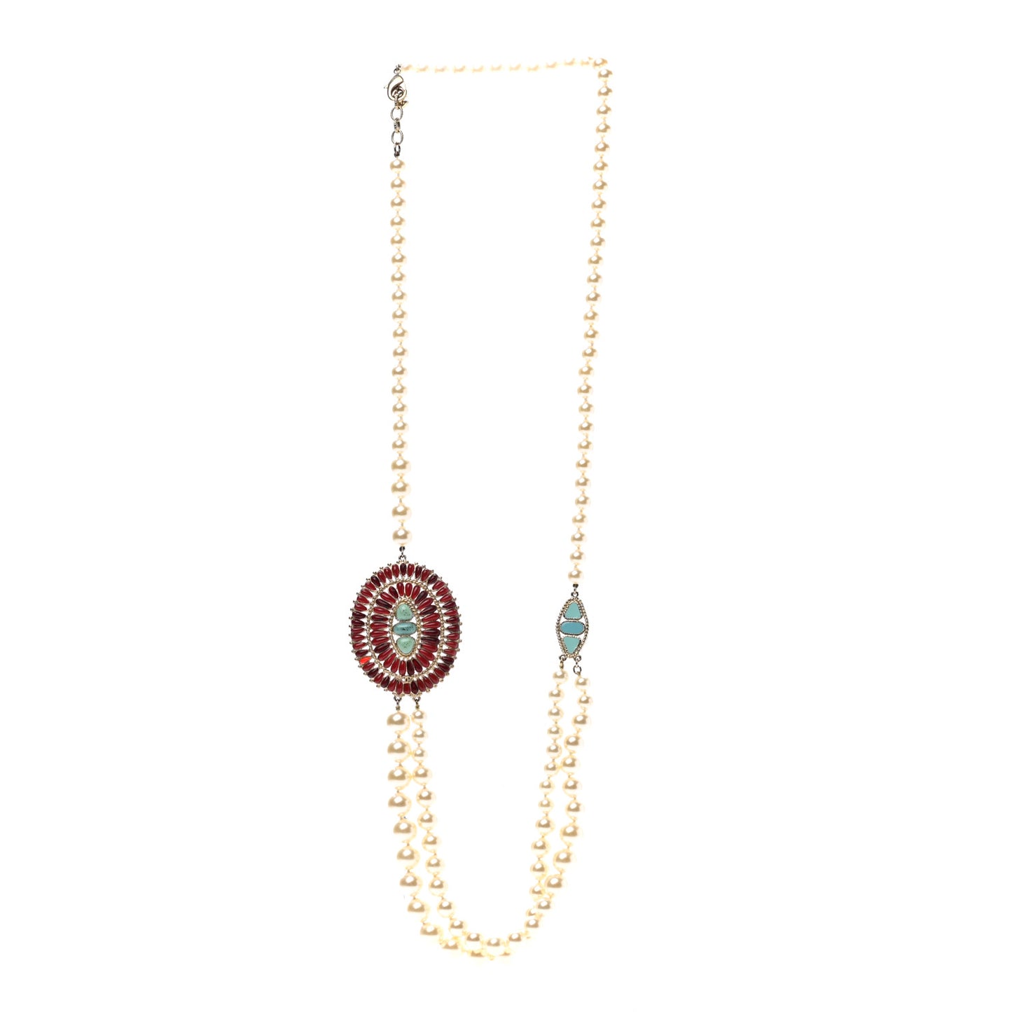 Graduated Pearl Gripoix Necklace Turquoise Burgundy