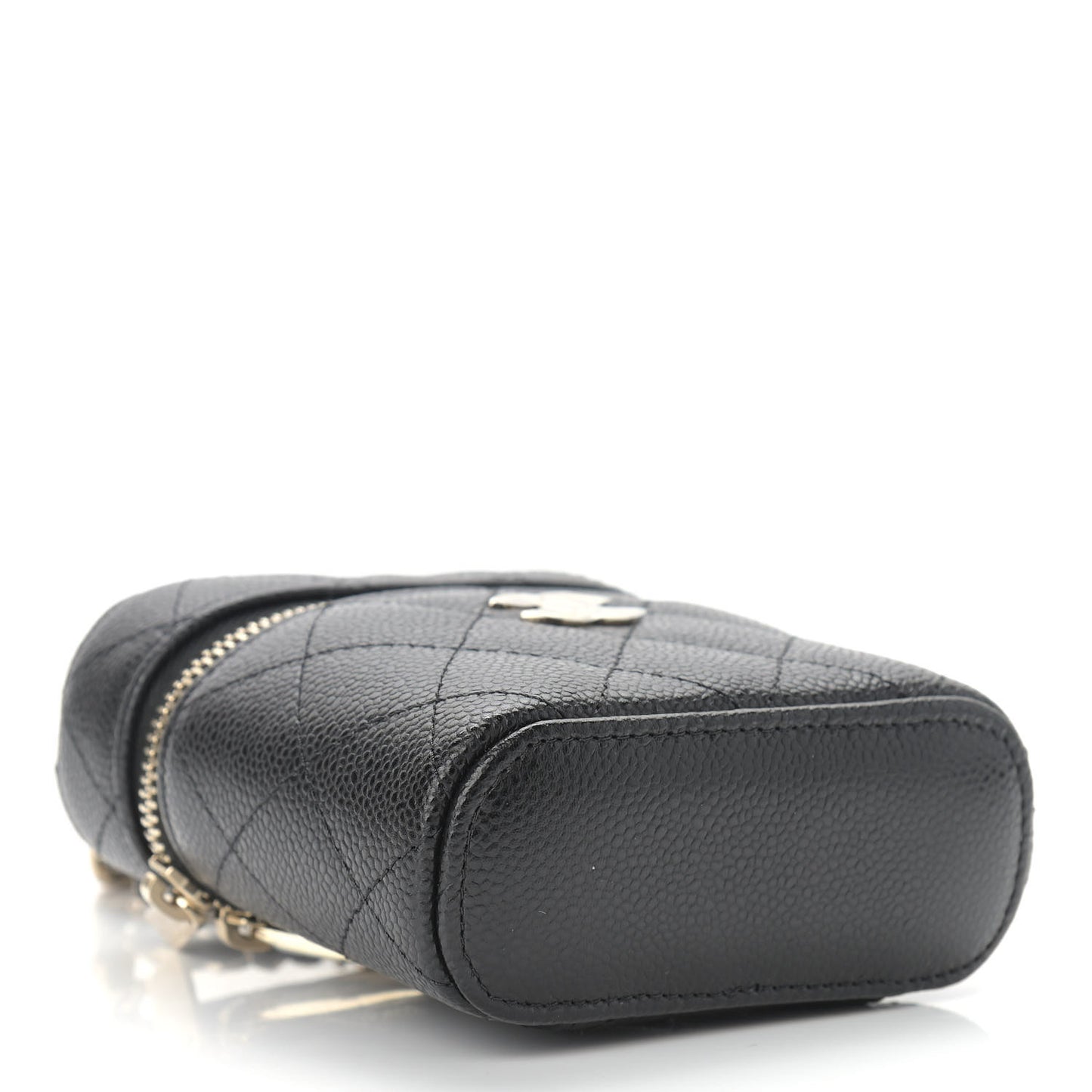 Caviar Quilted Small Handle With Care Vanity Case With Chain Black