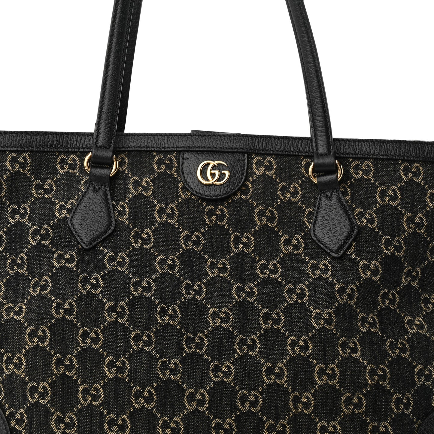 Jacquard Black Denim GG Monogram Medium Ophidia Shopping Tote Black Ivory