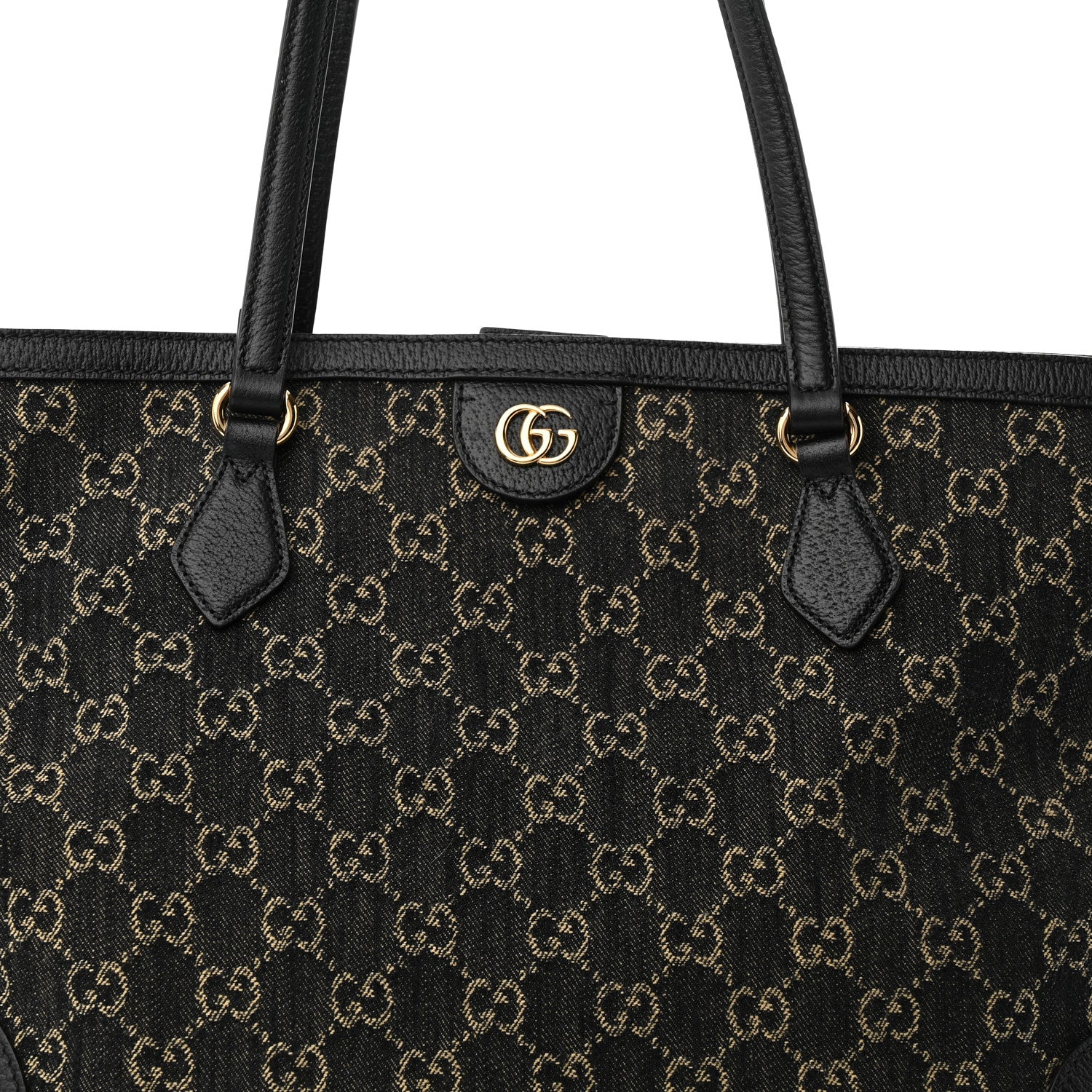 Gucci Jacquard Black Denim GG Monogram Medium Ophidia Shopping Tote Black Ivory 9 of 11