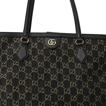Gucci Jacquard Black Denim GG Monogram Medium Ophidia Shopping Tote Black Ivory 9 of 11