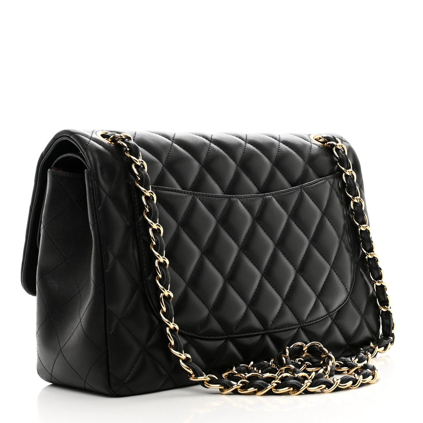 Lambskin Quilted Jumbo Double Flap Black