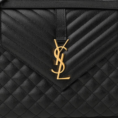 Saint Laurent Grain De Poudre Textured Mixed Matelasse Large Triquilt Monogram Satchel Black 8 of 10