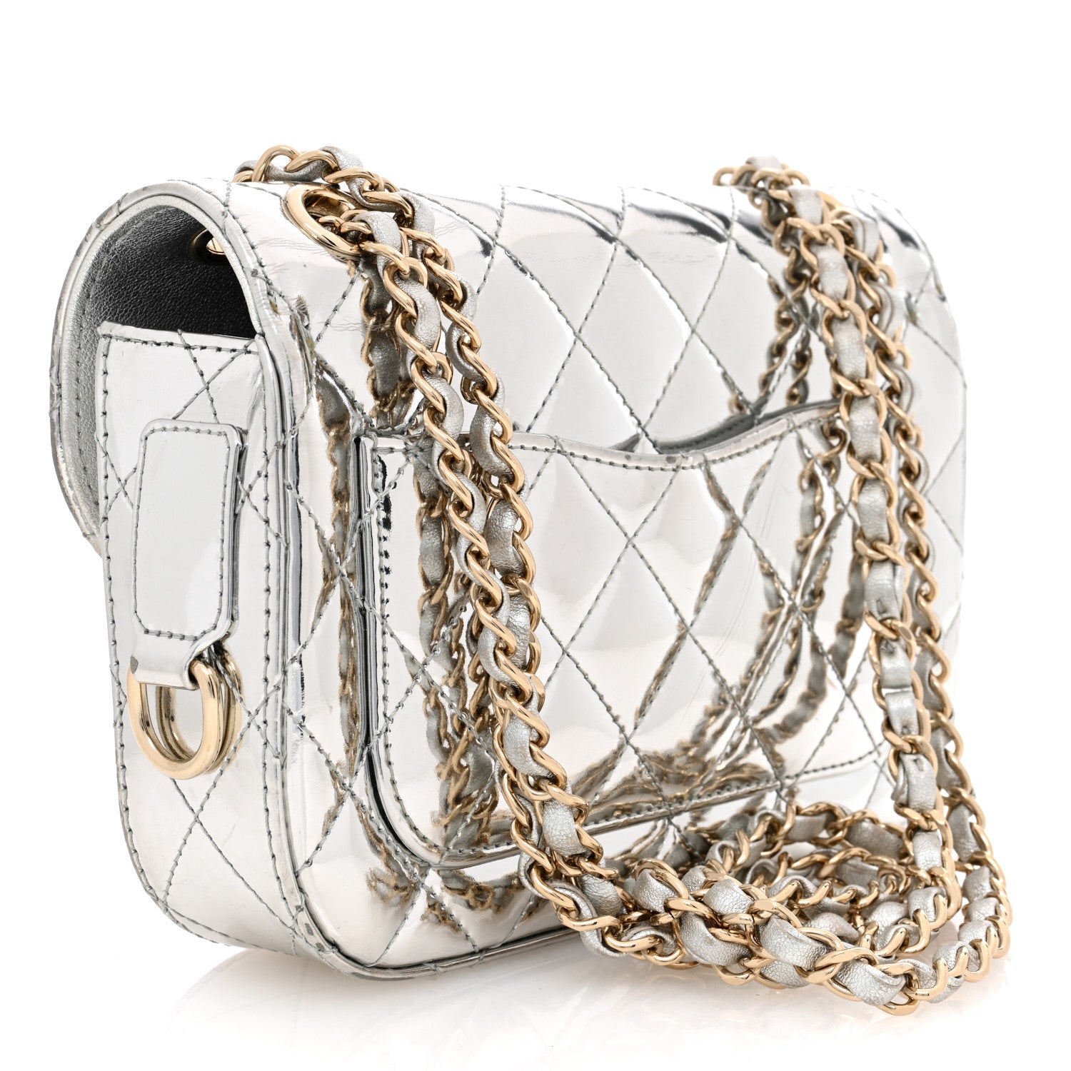 Chanel Mirror Calfskin Metallic Calfskin Quilted Hollywood Boulevard Mini Flap With Star Coin Purse Silver 3 of 11