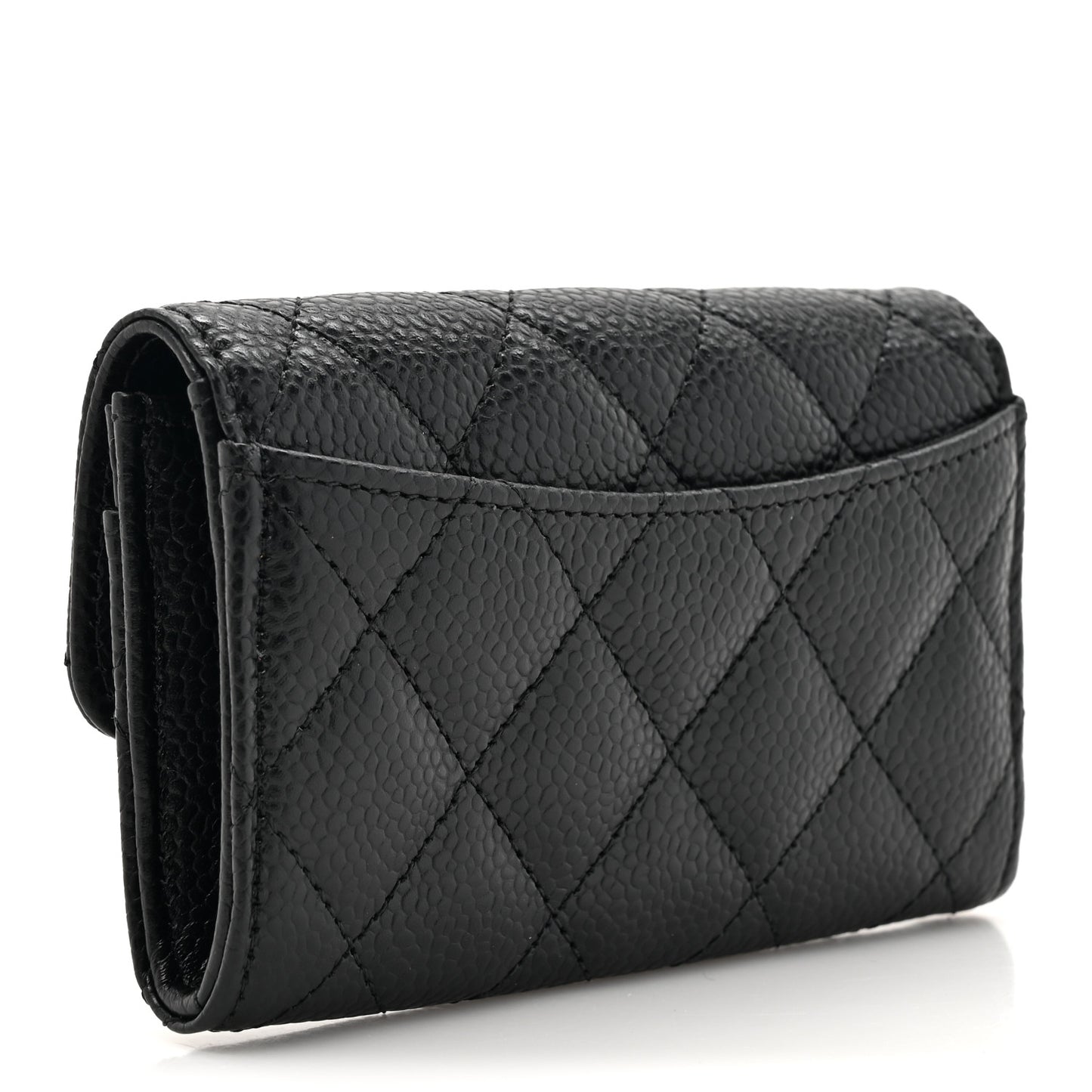 Caviar Quilted Flap Card Holder Wallet Black