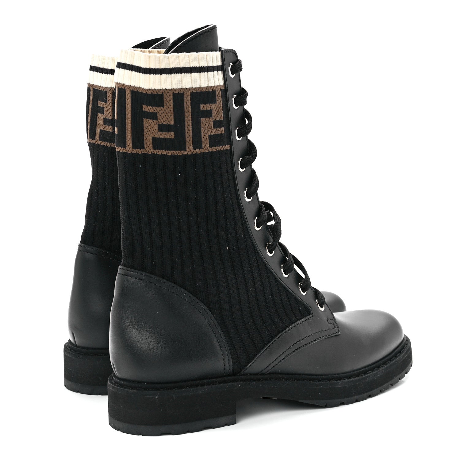 Fendi Calfskin Stretch Fabric Rockoko Biker Boots 38 Tobacco Black Marino 4 of 8