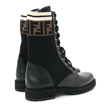 Fendi Calfskin Stretch Fabric Rockoko Biker Boots 38 Tobacco Black Marino 4 of 8