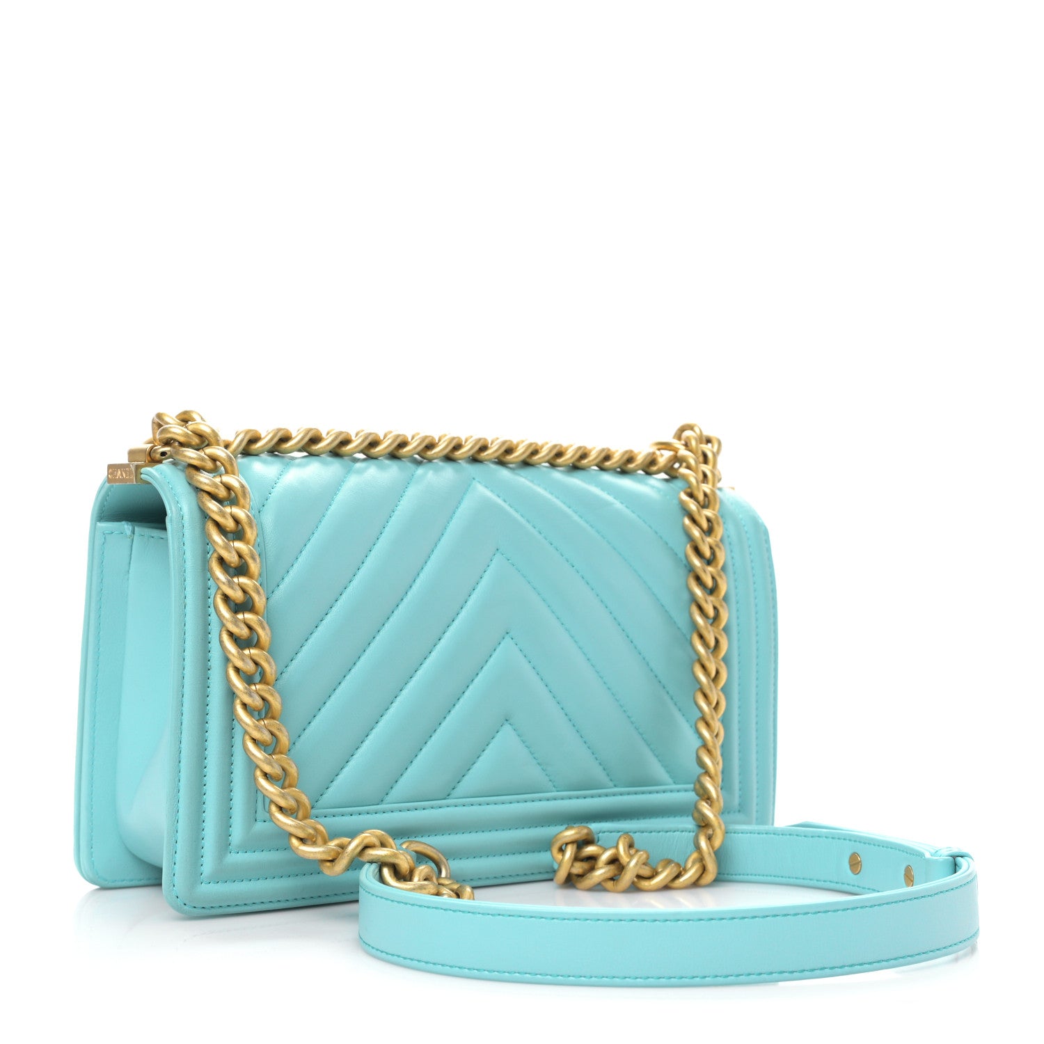 Chanel Lambskin Chevron Quilted Medium Boy Flap Turquoise 3 of 9