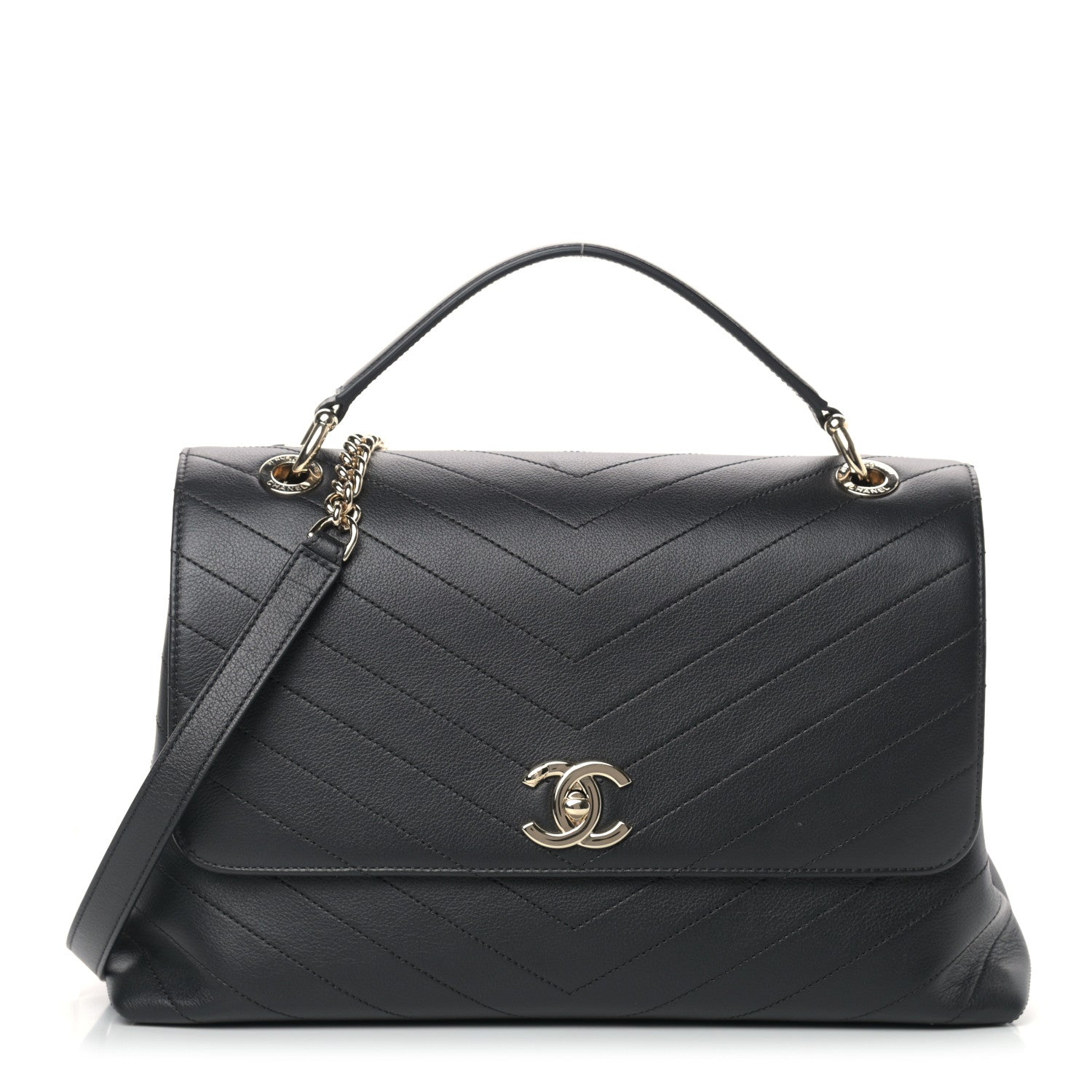 Chanel Grained Calfskin Chevron Stitched Medium Chic Top Handle Flap Black 1 of 12