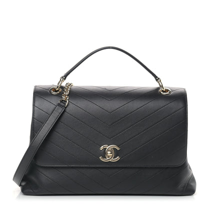Chanel Grained Calfskin Chevron Stitched Medium Chic Top Handle Flap Black 1 of 12
