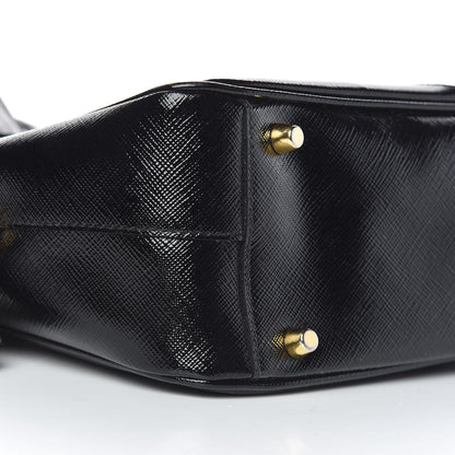 Prada Saffiano Vernice Floral Bauletto Bag Black 10 of 12
