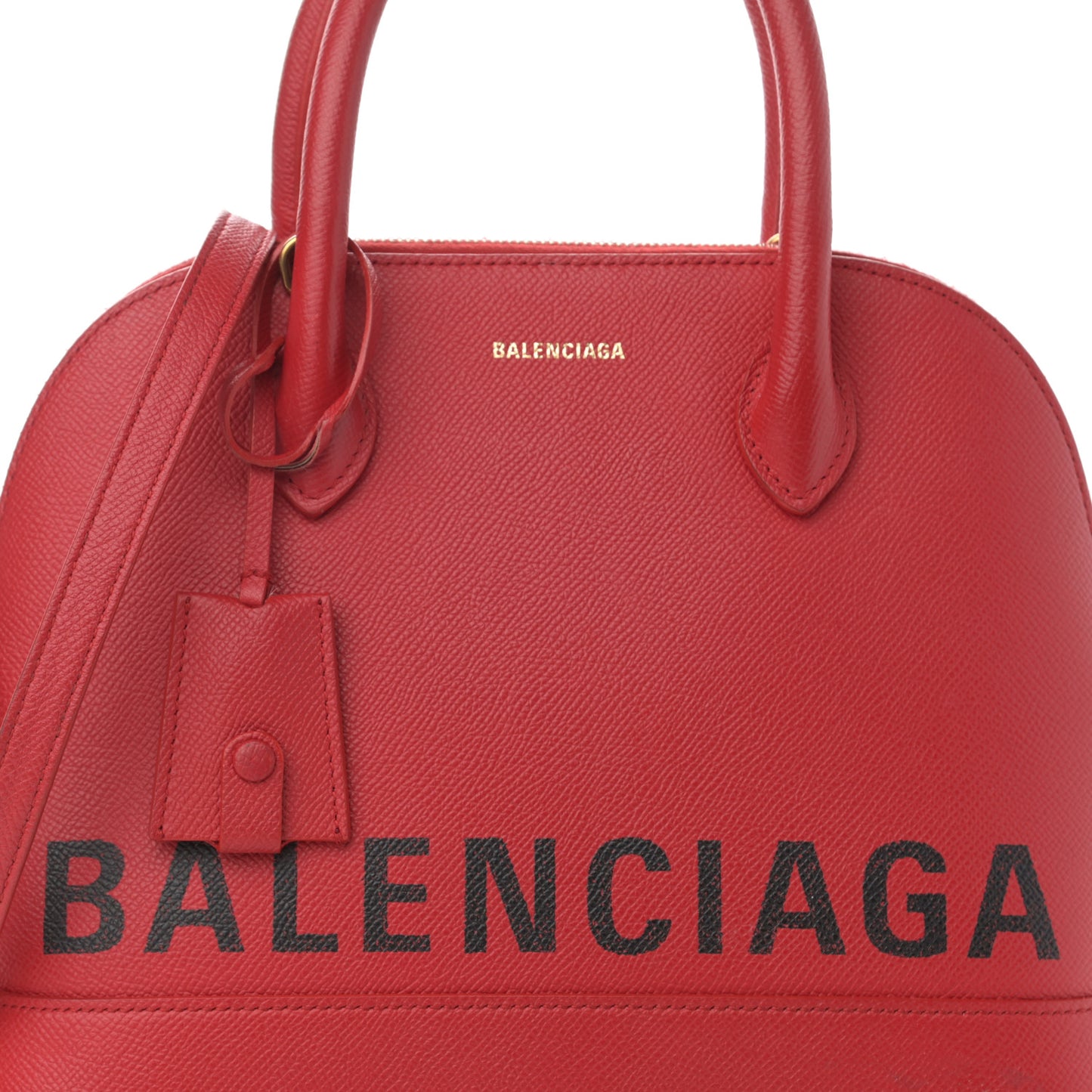 Signature Grained Calfskin Logo S Ville Top Handle Bag Rouge Lantern Black