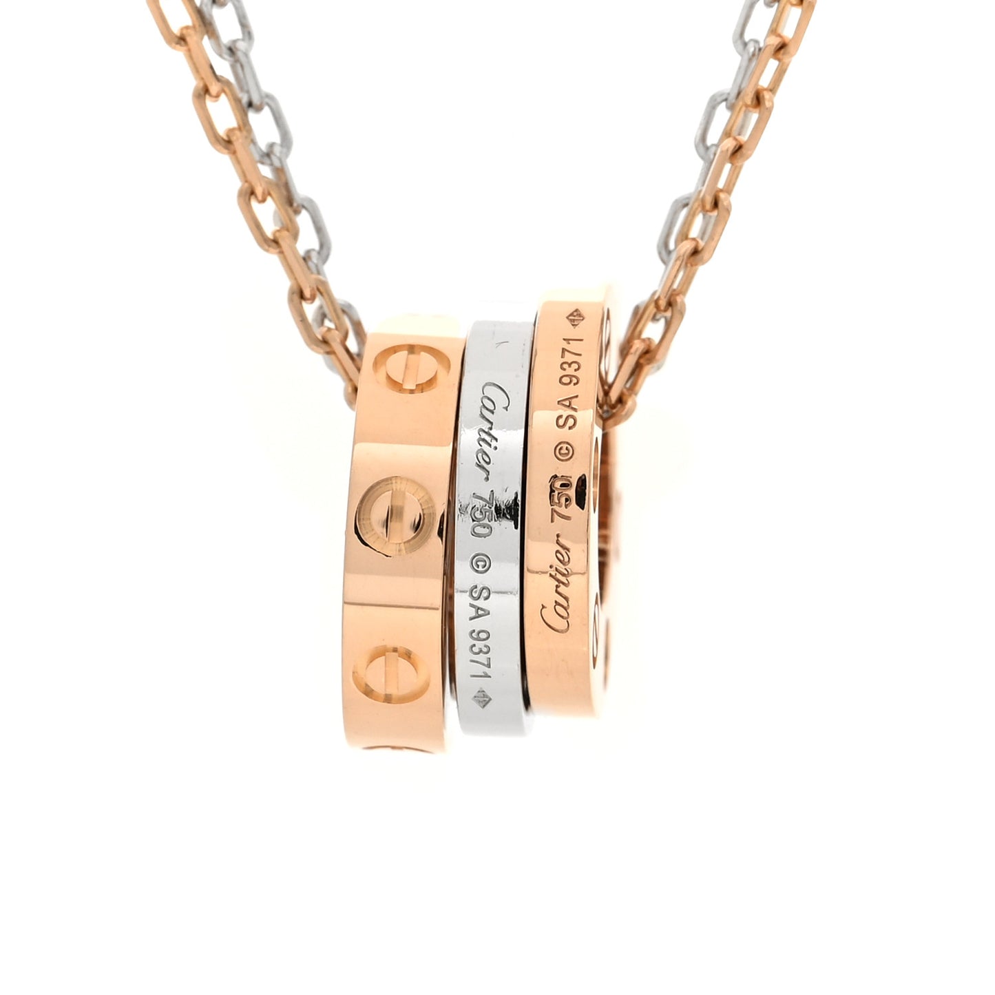 18K White Pink Gold Diamond Three Ring LOVE Necklace
