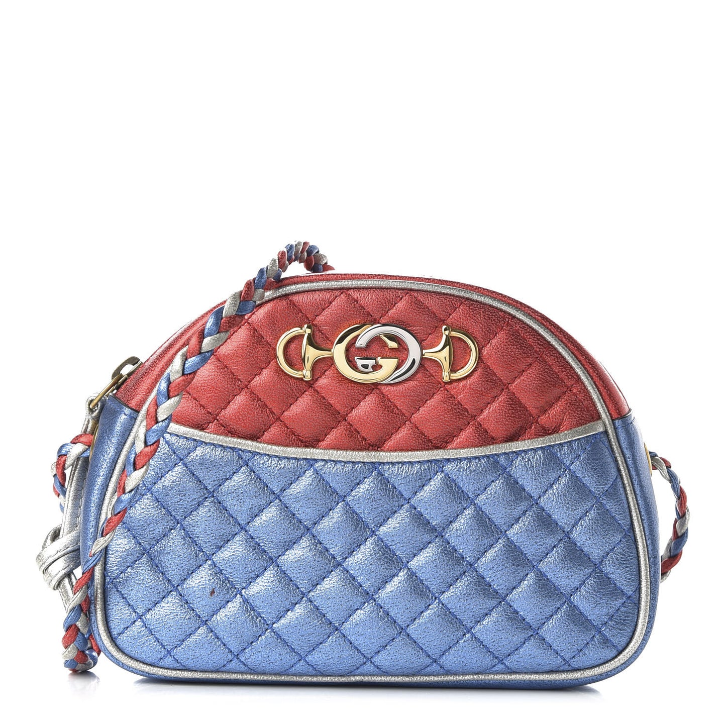 Laminated Nappa Trapuntata Mini Zumi Dome Shoulder Bag Rosso Marine Argento