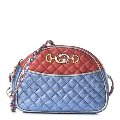 Gucci Laminated Nappa Trapuntata Mini Zumi Dome Shoulder Bag Rosso Marine Argento 1 of 9