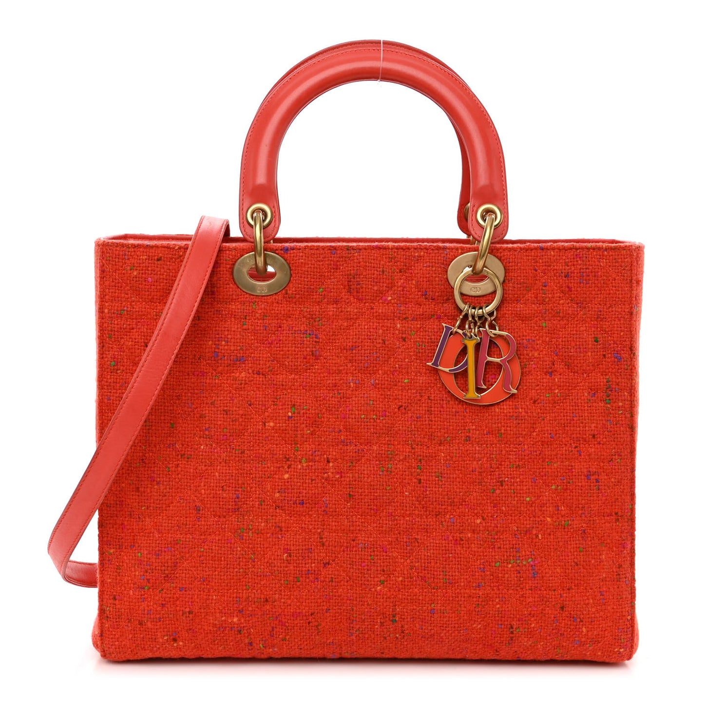 Tweed Cannage Large Lady Dior Orange